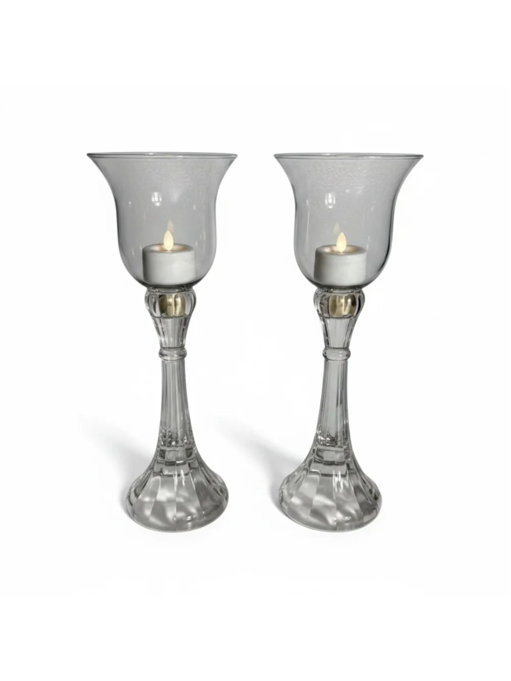 2 clear glass column candle holders removable pegged bell shape votive holders